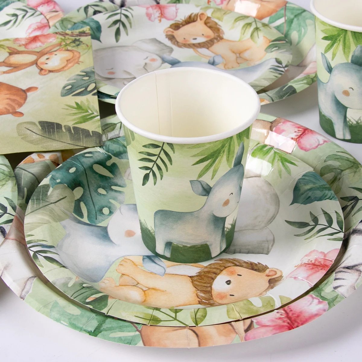 Jungle Birthday Party Disposable Tableware Palm Leaves Animal Plate Cup Napkins Wild One 1st Birthday Party Baby Shower Decor