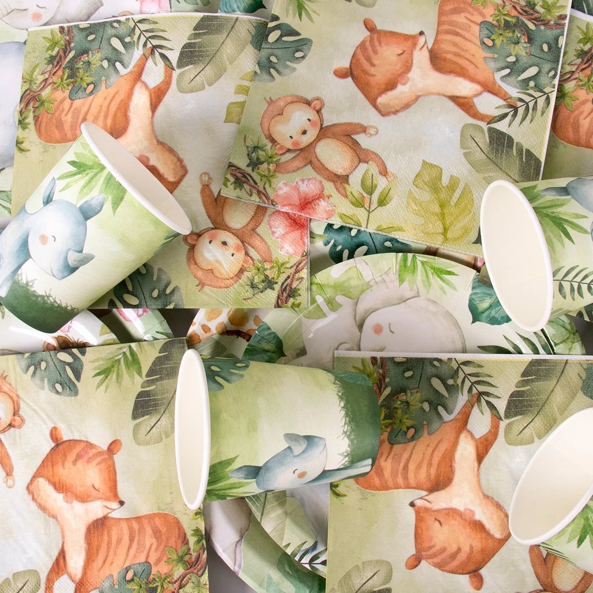 Jungle Birthday Party Disposable Tableware Palm Leaves Animal Plate Cup Napkins Wild One 1st Birthday Party Baby Shower Decor