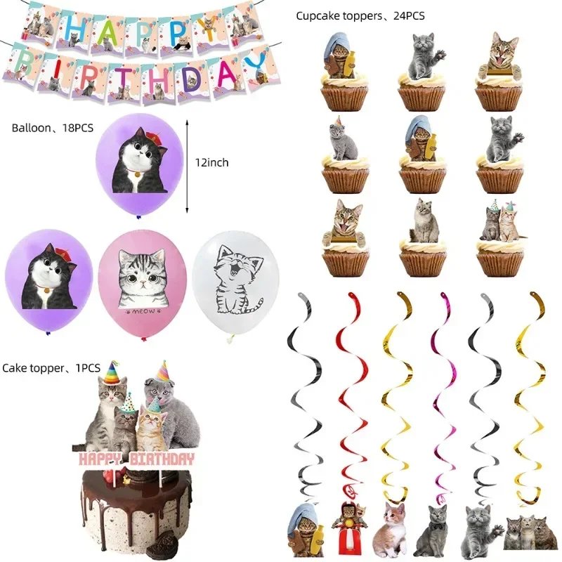 Disney Pet Cat Banner Balloon Napkins Disposable Children's Birthday Party Tableware Supplies