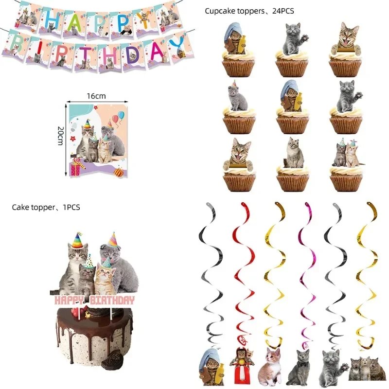 Disney Pet Cat Banner Balloon Napkins Disposable Children's Birthday Party Tableware Supplies