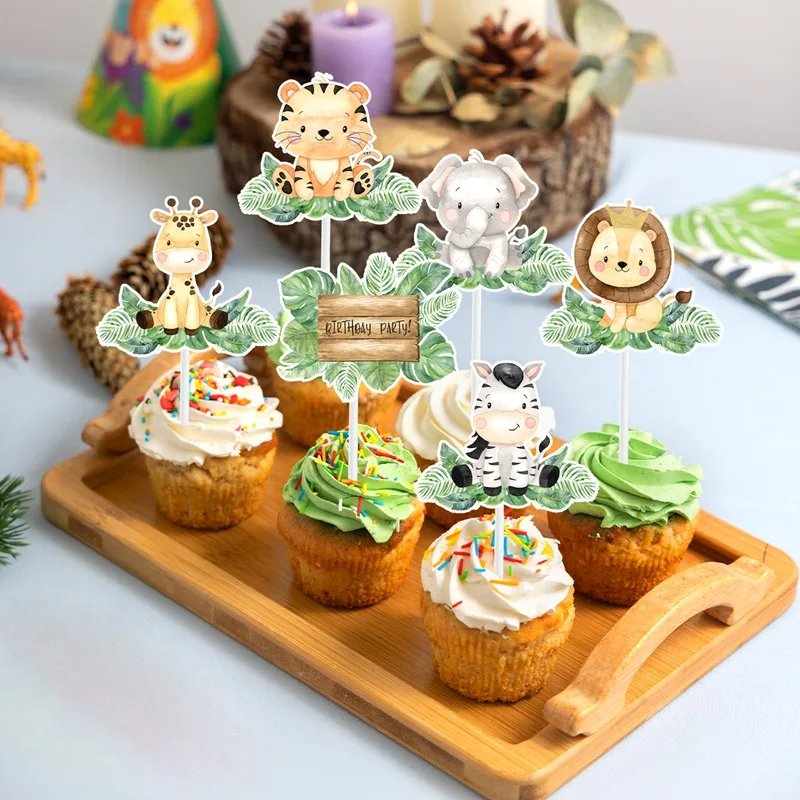 Jungle Animals Safari Cupcake Stand Baby Shower 1st Birthday Party Decorations Kids Disposable Tableware Wild One Party Supplies