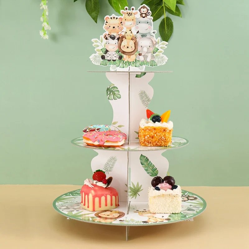 Jungle Animals Safari Cupcake Stand Baby Shower 1st Birthday Party Decorations Kids Disposable Tableware Wild One Party Supplies