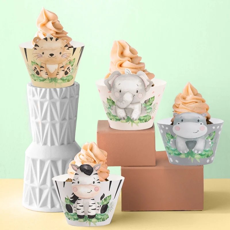 Jungle Animals Safari Cupcake Stand Baby Shower 1st Birthday Party Decorations Kids Disposable Tableware Wild One Party Supplies