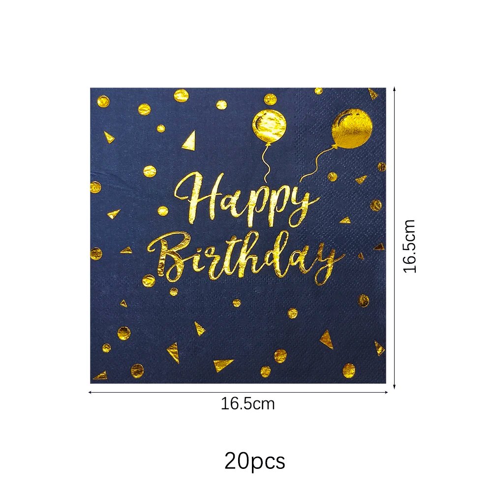 Dark Blue Gold Dot Disposable Tableware Set Paper Plates Cups Napkins Straw for Birthday Party Decoration Supplies Table Decor