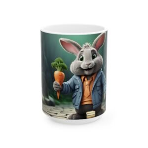 Adorable Gray Rabbit Mug – Big Shiny Eyes & Happy Smile | Perfect Gift for Animal Lovers! (11oz, 15oz)