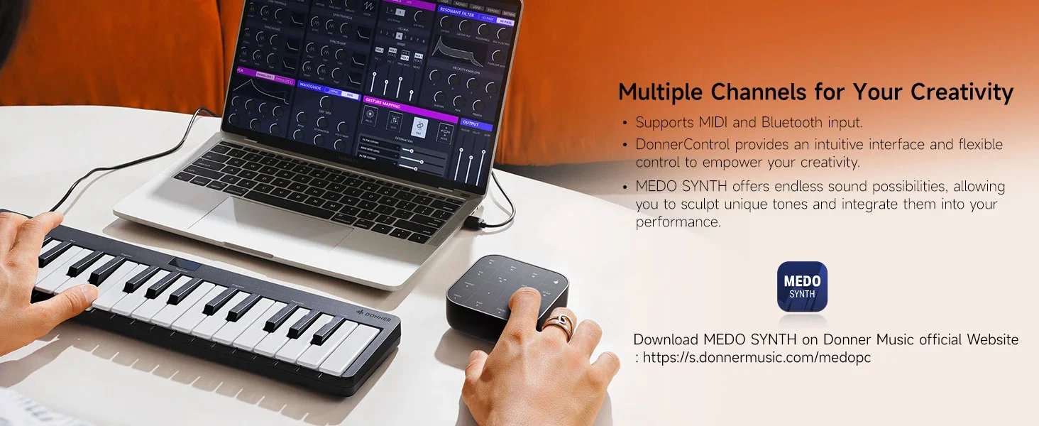 Donner MEDO Bluetooth MIDI Controller, Portable Electronic Instrument | Chord, Sample, Lead, Bass, Drum